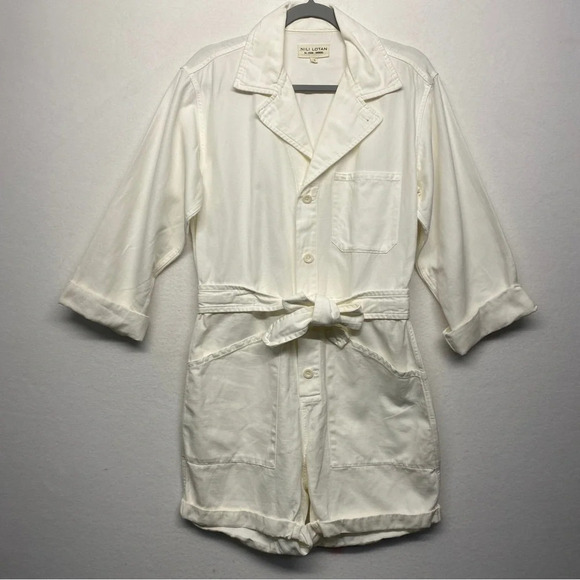 NILI LOTAN White Ariana Tie Front Utility Belted Playsuit Romper XS Cotton Linen - Picture 6 of 15